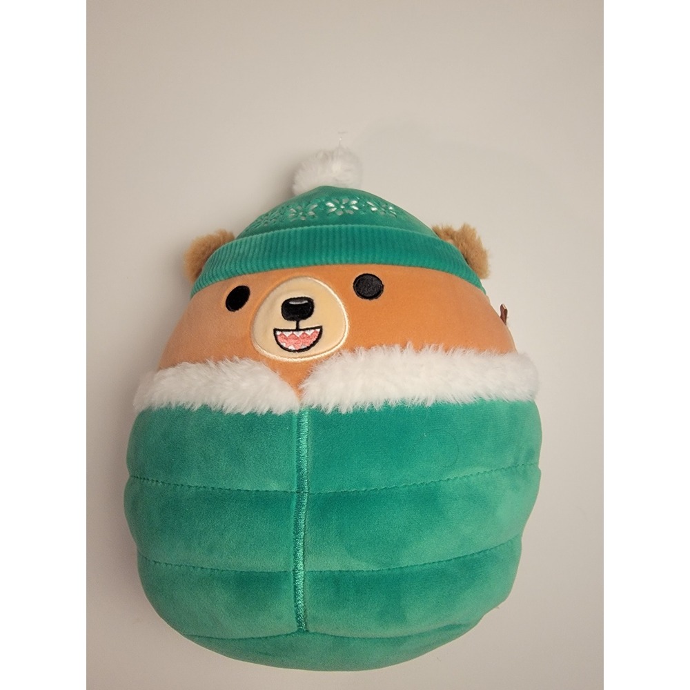 Squishmallows Omar the Bear 8 Inch Teal Puffer Winter Beanie Plush SQXM01142
